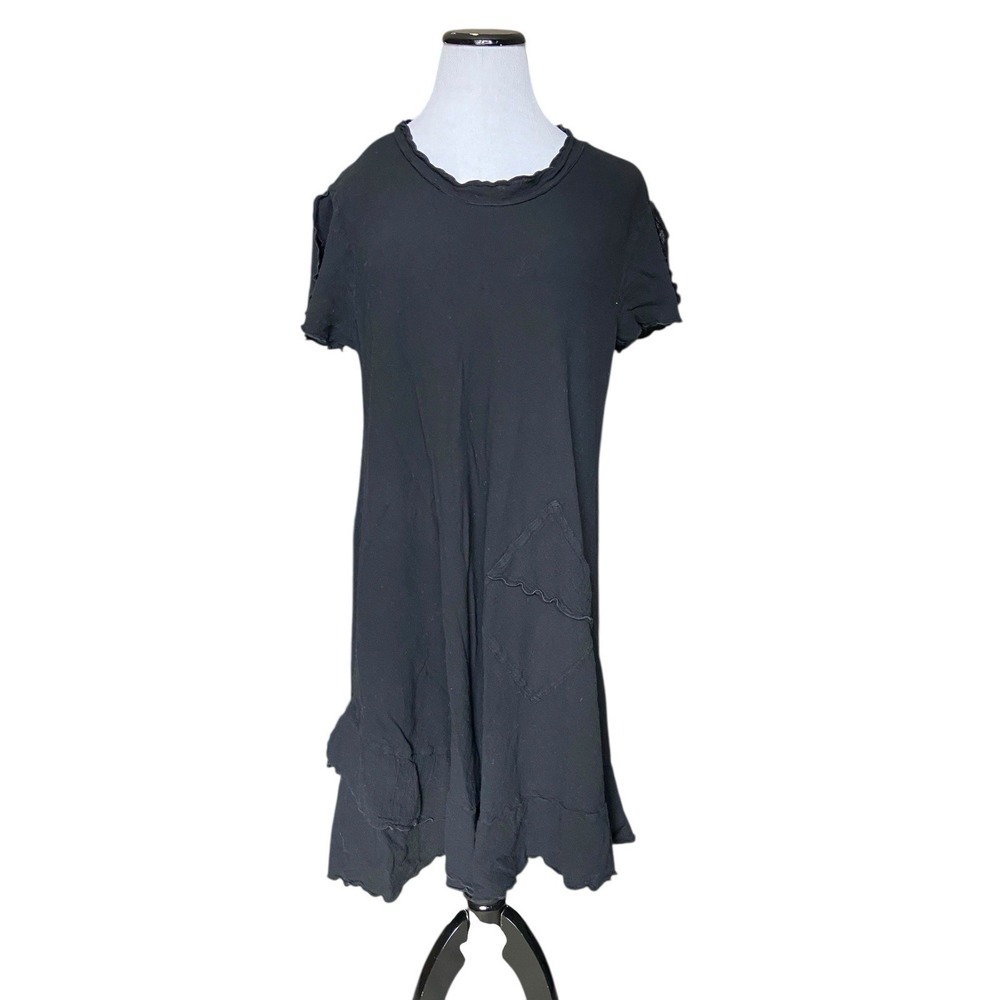 Oh My Gauze Cotton Lagenlook Dress Size M/L Black Grunge Artsy Boho Patch Pocket
